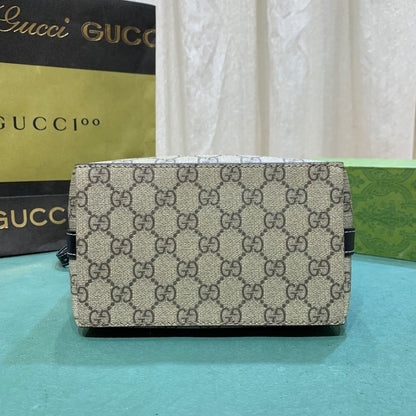 GUCCI GG EMBLEM SMALL BUCKET BAG BEIGE AND DARK BROWN 20CM 815118 FAD6L 9741