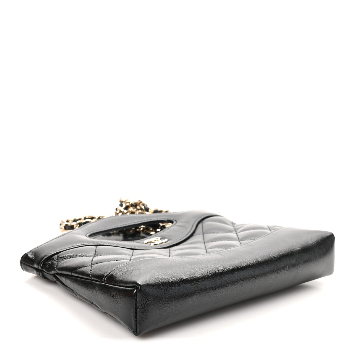 Shiny Crumpled Calfskin Quilted Nano 31 Shopping Bag Black