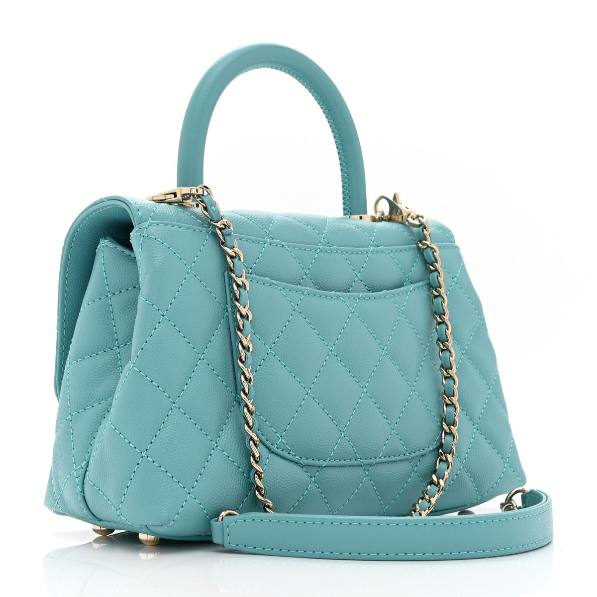 Caviar Quilted Mini Coco Handle Flap Turquoise