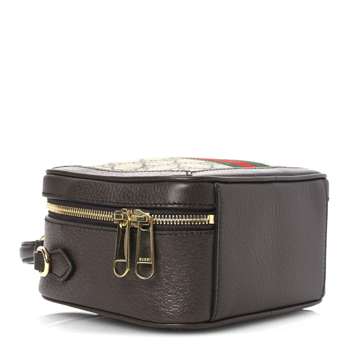 GG Supreme Monogram Textured Dollar Calfskin Mini Ophidia Top Handle Square Shoulder Bag Beige Ebony New Acero