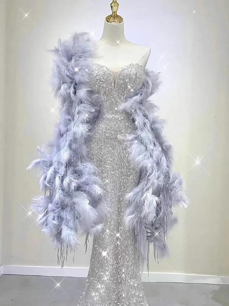 Stunning Silver Sweetheart Sequins Mermaid Long Formal Party Dress MD7400