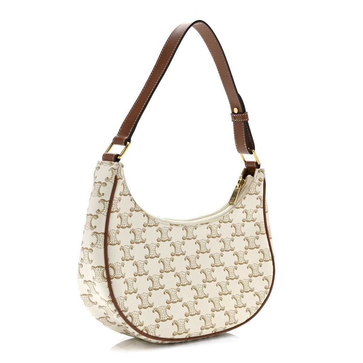 Canvas Calfskin Ava Triomphe Shoulder Bag White