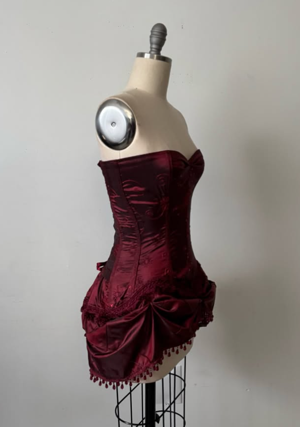 Burgundy Strapless Sheath Satin Lace-up Short Party Dresses Homecoming Dresses, D1323