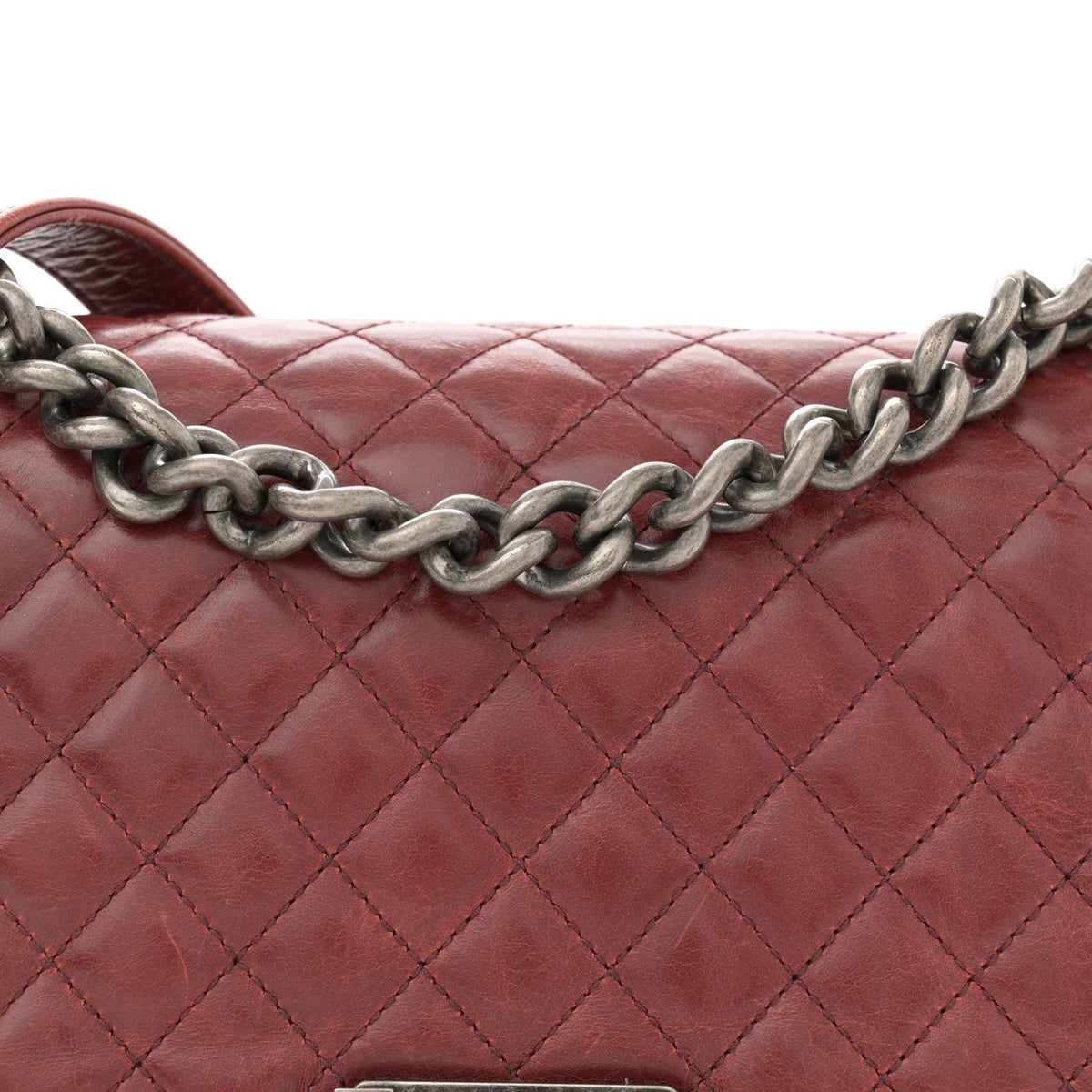 Glazed Calfskin Quilted Medium Boy Chained Flap Bordeaux