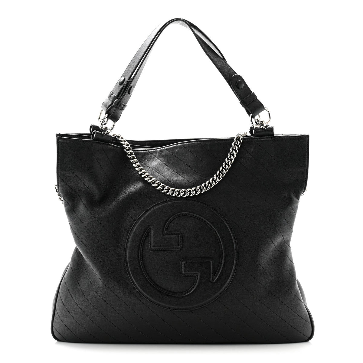 Sakai Be Green Calfskin Diagonal Stitched Medium Blondie Tote Black