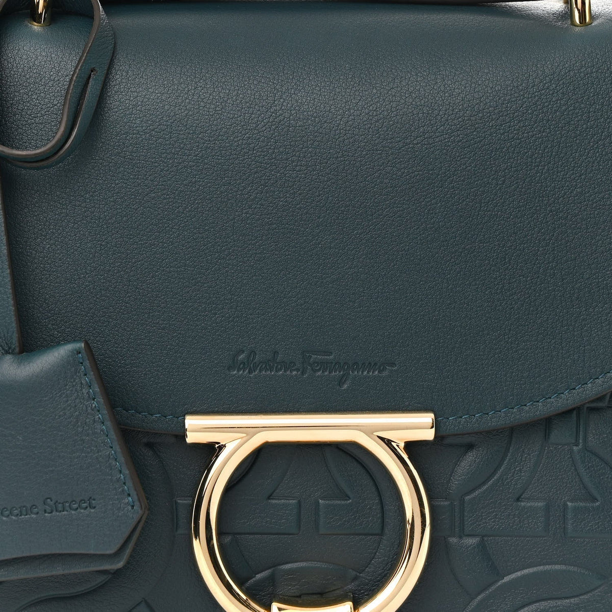 Calfskin Embossed Small Margot Top Handle Divisa Green