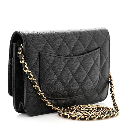 Caviar Quilted Wallet on Chain WOC Black