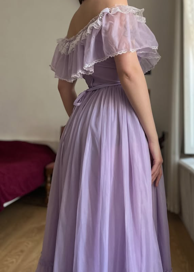 Vintage A Line Off the Shoulder Lilac Tulle Prom Dress Evening Dress Date Dress SH5633
