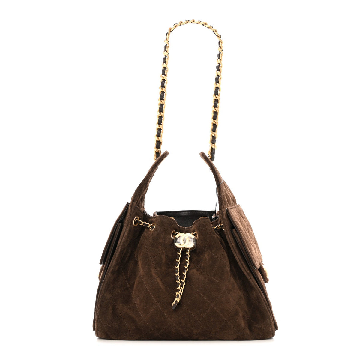 Suede Quilted Small Chanel 25 Handbag Dark Brown