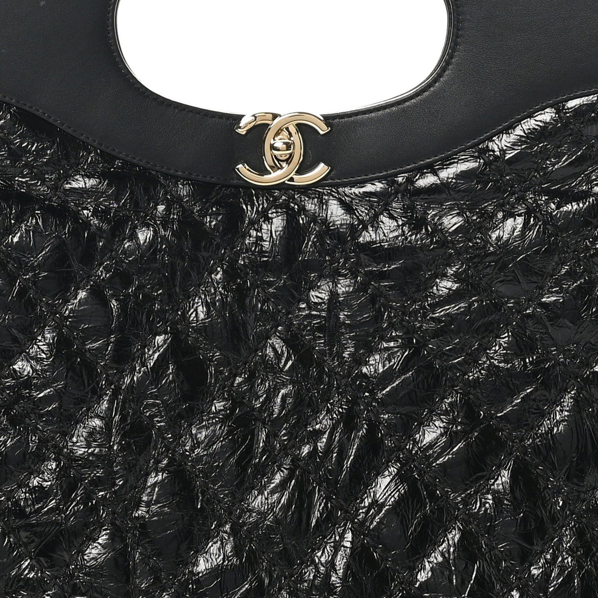 Crumpled Calfskin Quilted 31 Large Shopping Bag Black