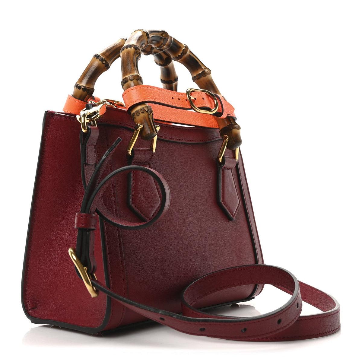 Wonka Grain Calfskin Mini Diana Tote Bag Dark Red Orange Fluo