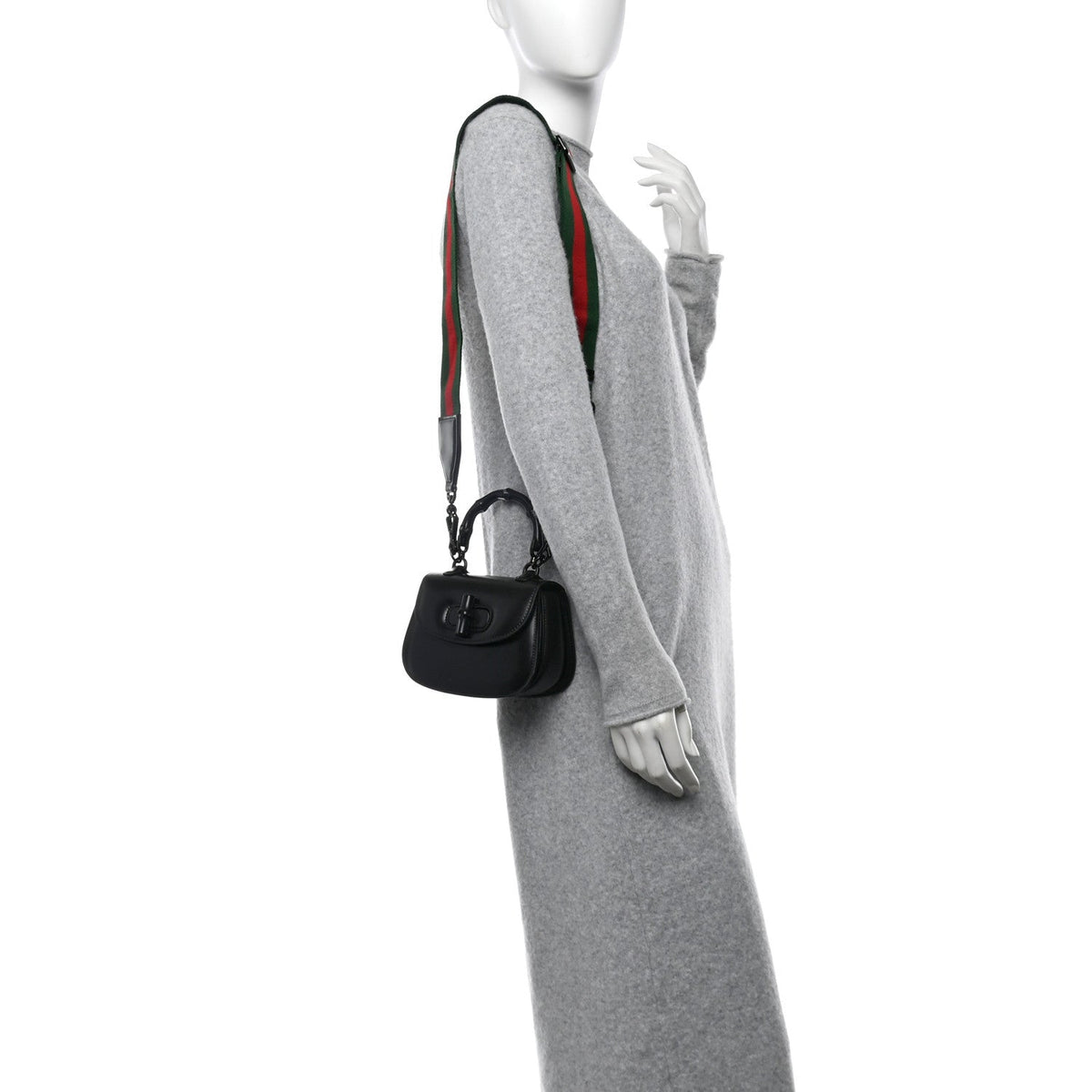 Boarded Dyana Lux Calfskin Web Monochrome Mini Bamboo 1947 Top Handle Bag Black