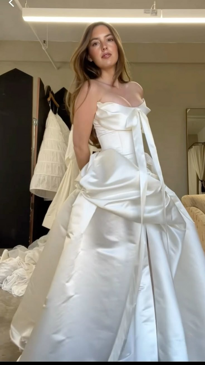 New Arrival Strapless A-Line Split Light Wedding Dress Cute Birthday Gown, D774