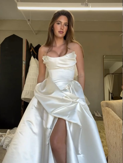 New Arrival Strapless A-Line Split Light Wedding Dress Cute Birthday Gown, D774