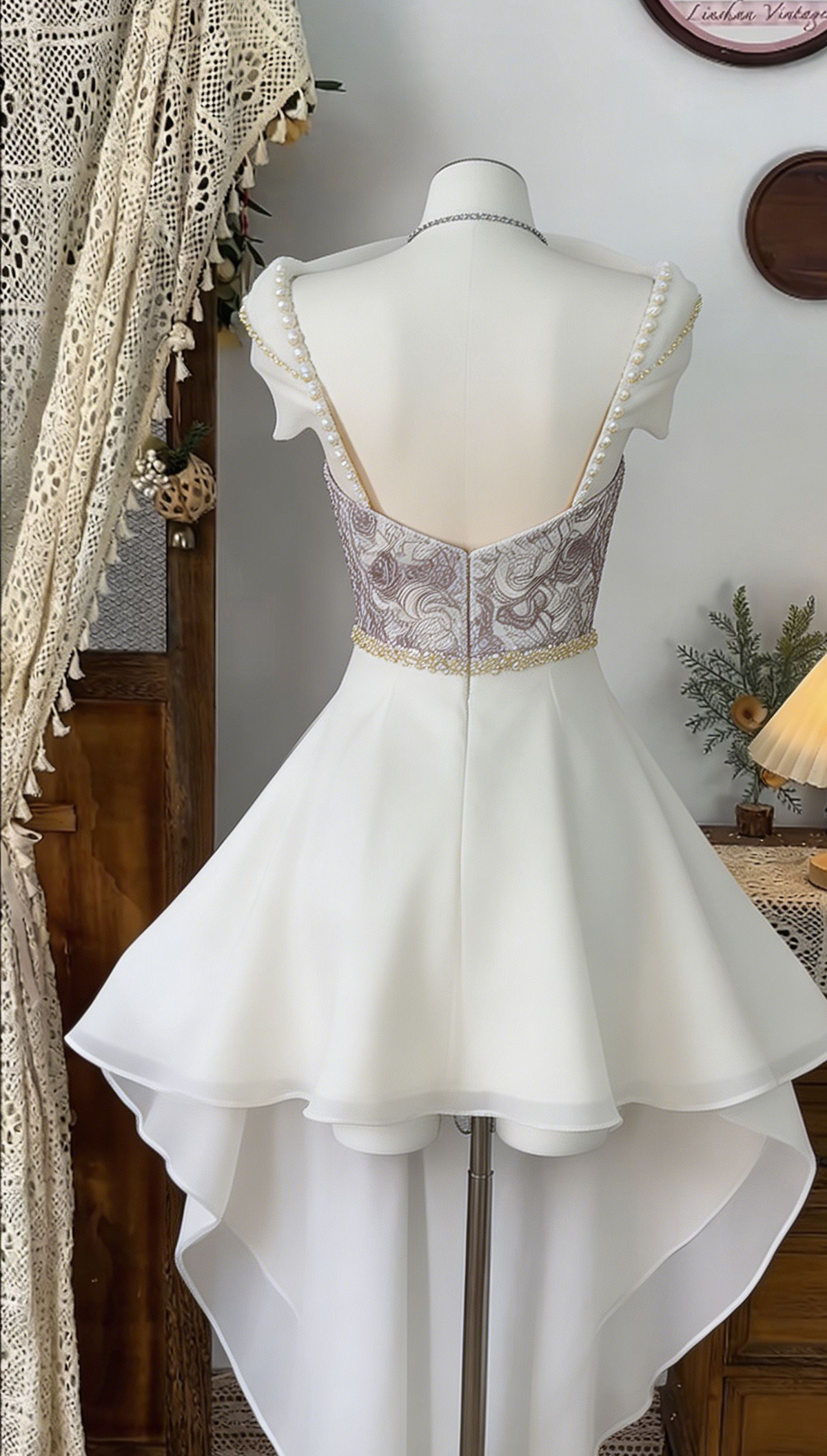 Beauty Homecoming Dress Portrait Hi-Lo Rinestone Back to School Outfits Party Dress  D6539
