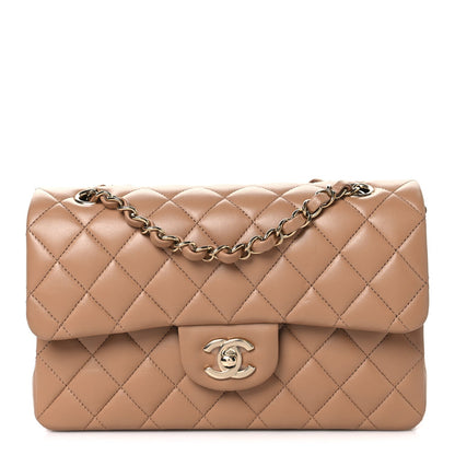 Lambskin Quilted Small Double Flap Brown