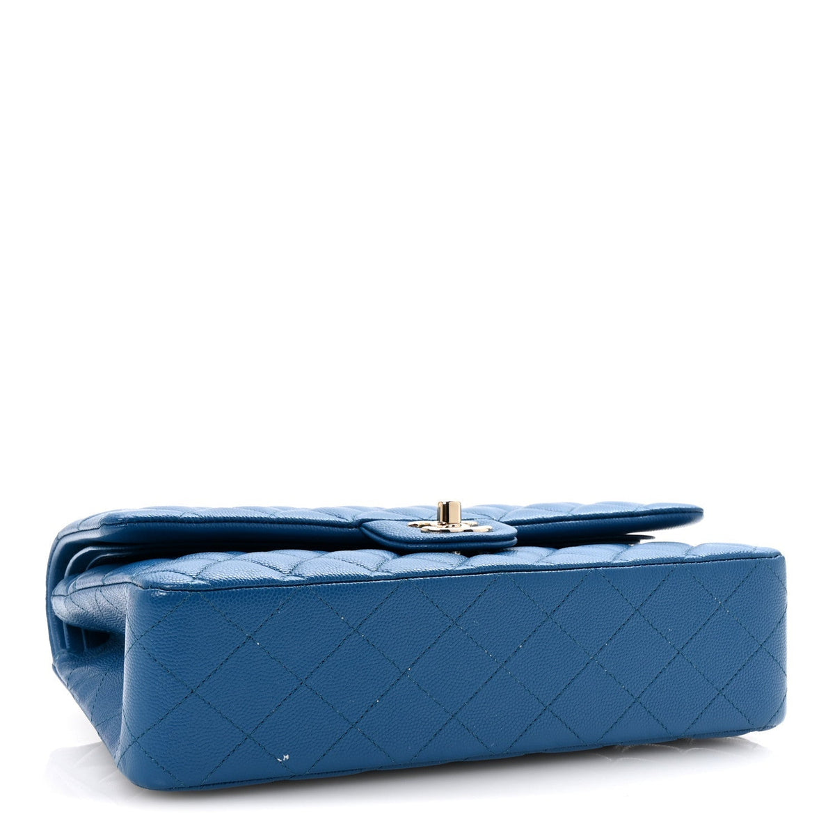 Caviar Quilted Medium Double Flap Blue
