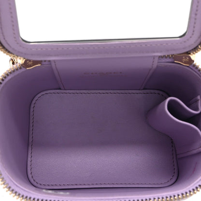 Lambskin Quilted Top Handle Mini Vanity Case With Chain Light Purple
