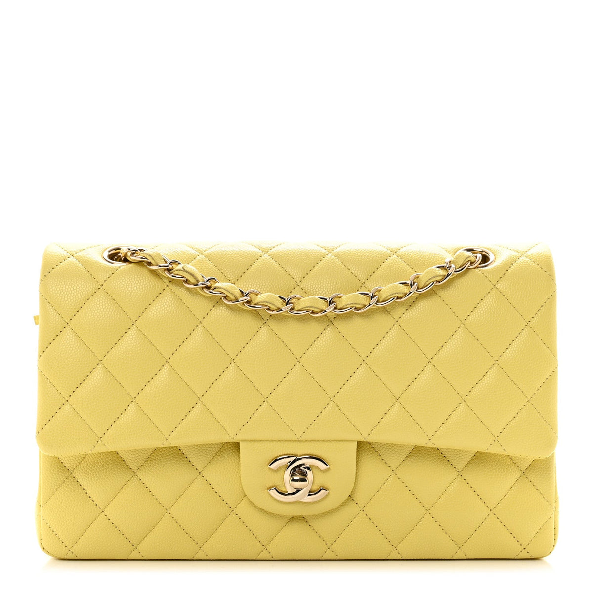 Caviar Quilted Medium Double Flap Yellow