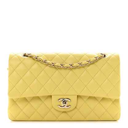 Caviar Quilted Medium Double Flap Yellow