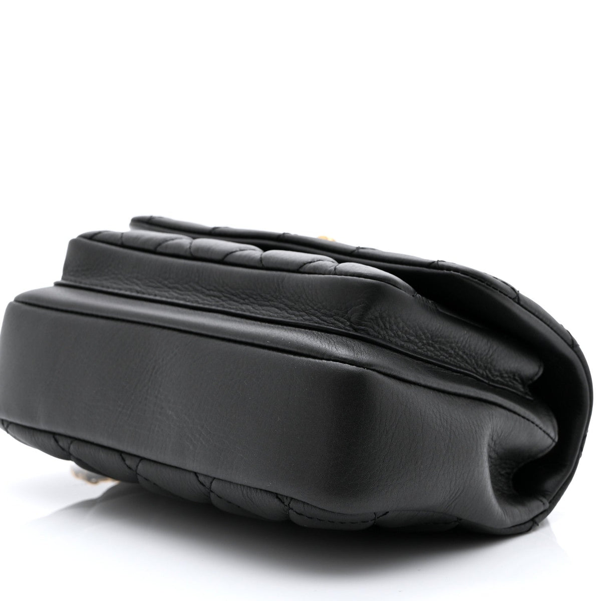 Calfskin Quilted Top Handle Flap Black