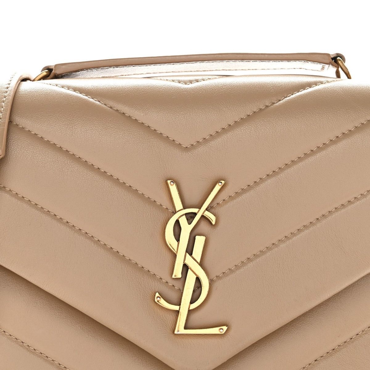 Calfskin Y Quilted Monogram Small Loulou Chain Satchel Dark Beige