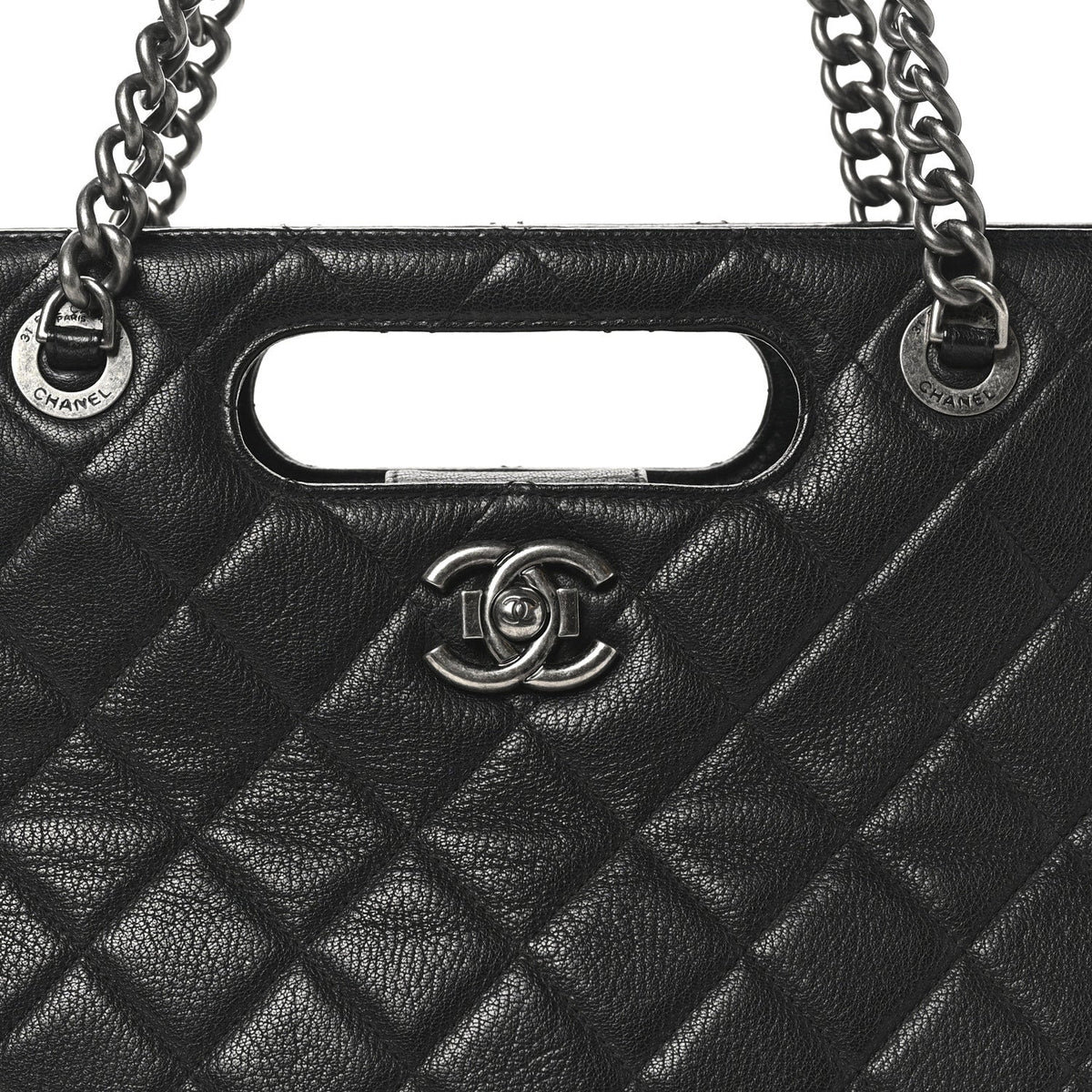 Goatskin Quilted Small Perfect Edge Shopping Tote Black