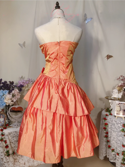Vintage A Line Sweetheart Neck Bow Layered Satin Homecoming Dress SH4960