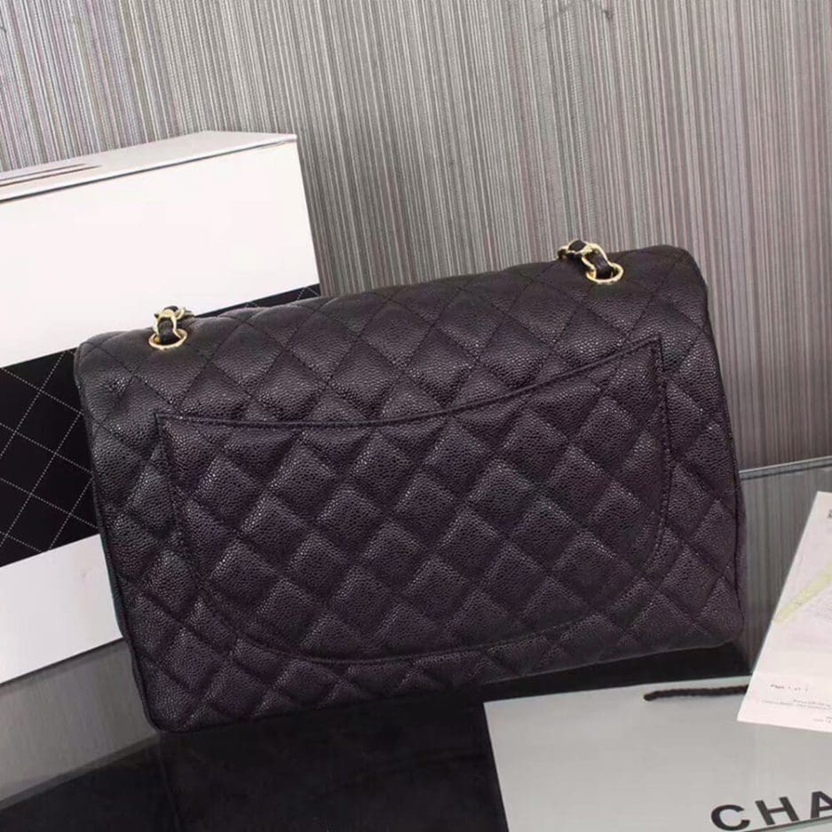 CHANEL Classic Maxi Handbag GRAINED CALFSKIN & GOLD METAL