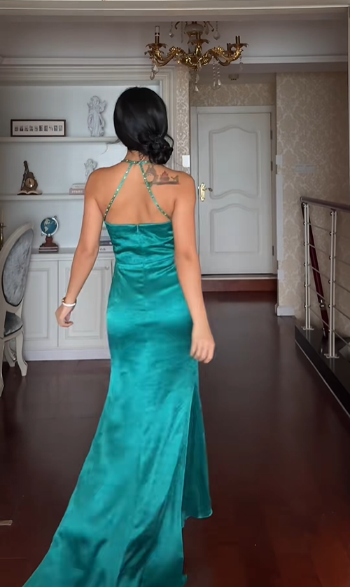 Stunning Vintage Mermaid Halter Beaded Chiffon Satin Prom Dress SH5176