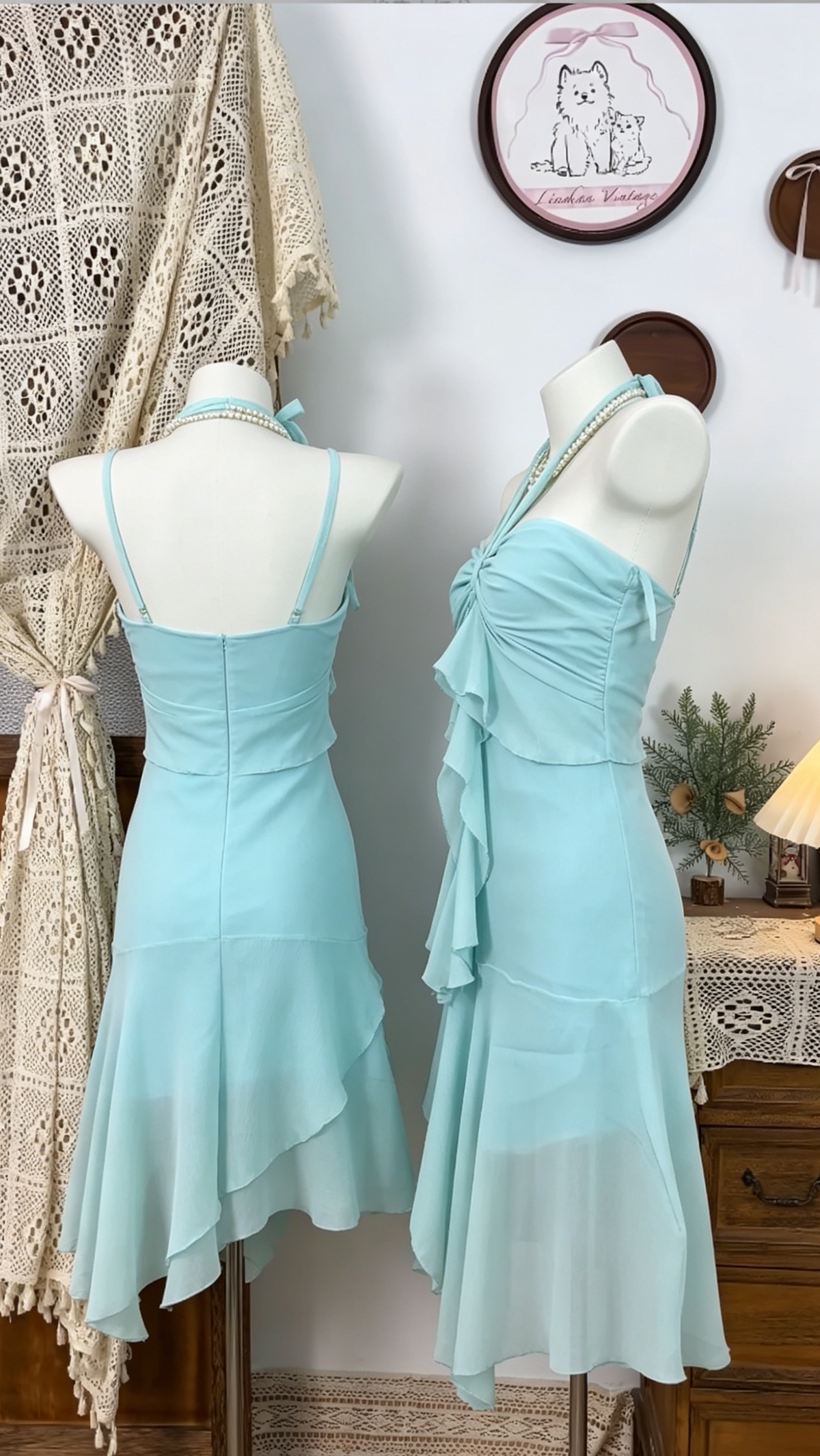 Beauty Homecoming Dress Halter Pleated Back to School Outfits Party Dress  D6501