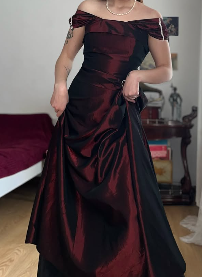 Vintage Dark Burgundy A Line Satin Prom Dress Evening Dress Date Dress SH5636