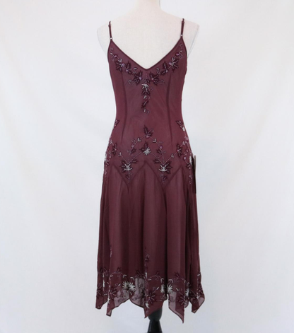 Vintage Green Spaghetti Straps Beaded Chiffon Tea Length Prom Dress SH1017