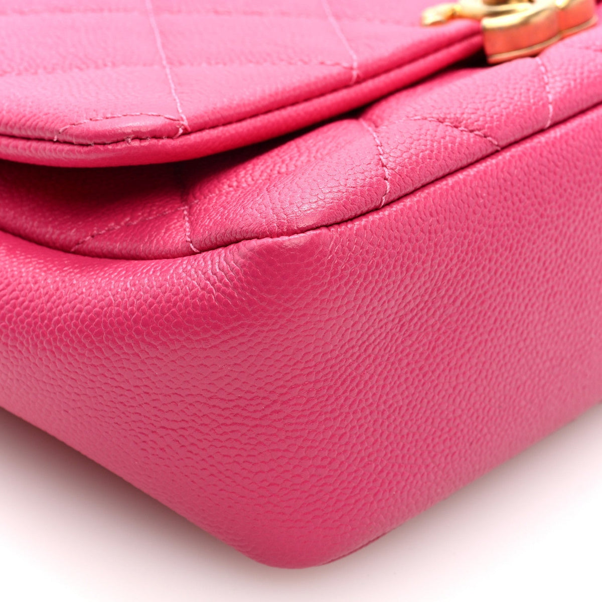 Shiny Caviar Quilted Small Chain Melody Flap Dark Pink