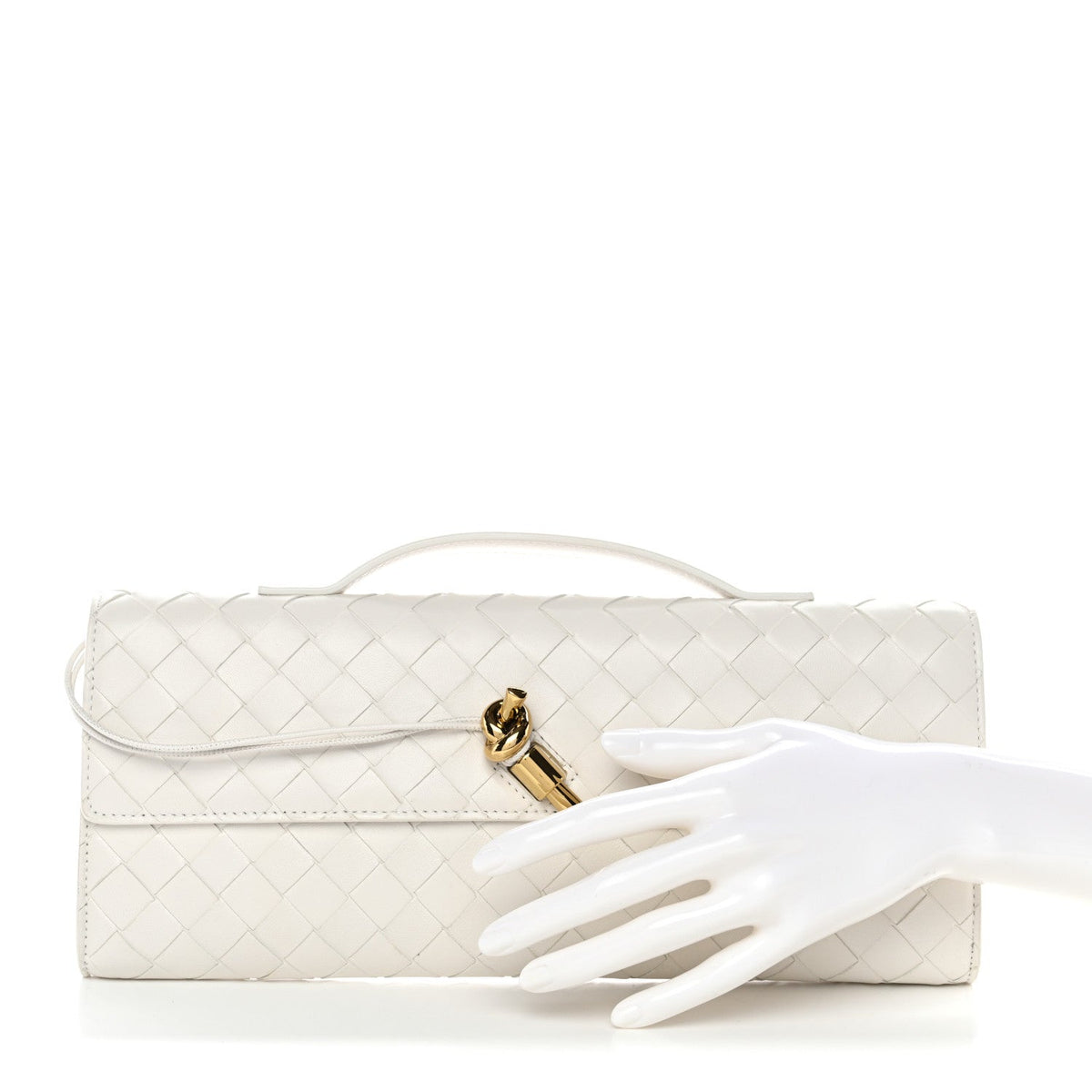 Nappa Intrecciato Long Andiamo Top Handle Clutch White