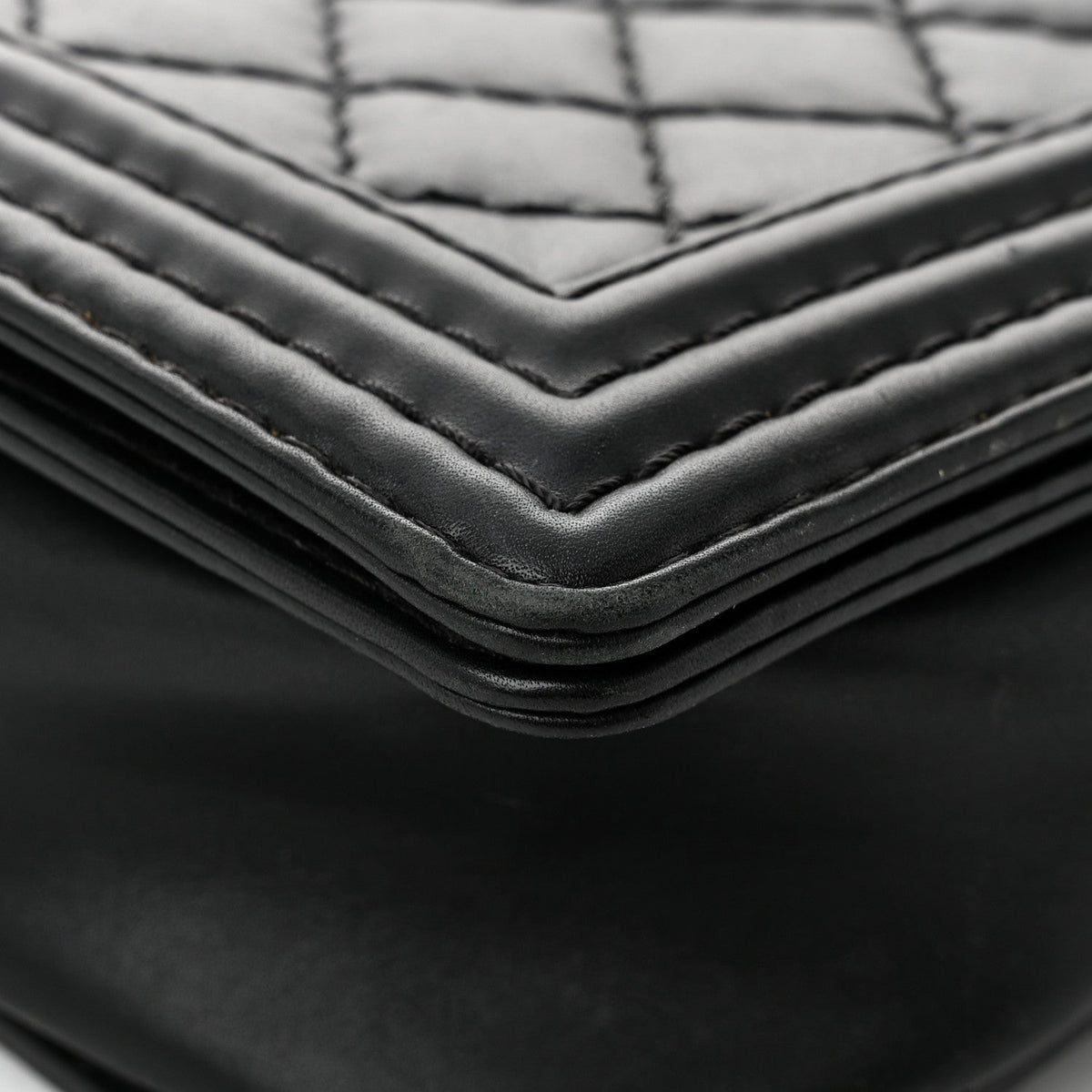 Calfskin Double Stitch Large Boy Flap Black
