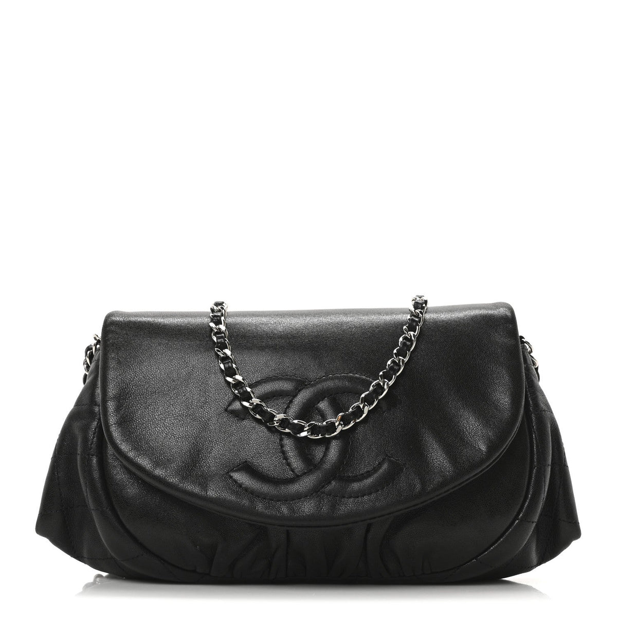 Lambskin Half Moon Wallet On Chain WOC Black