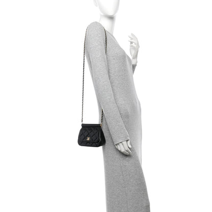 Patent Quilted Frame Clutch Flap With Chain Black