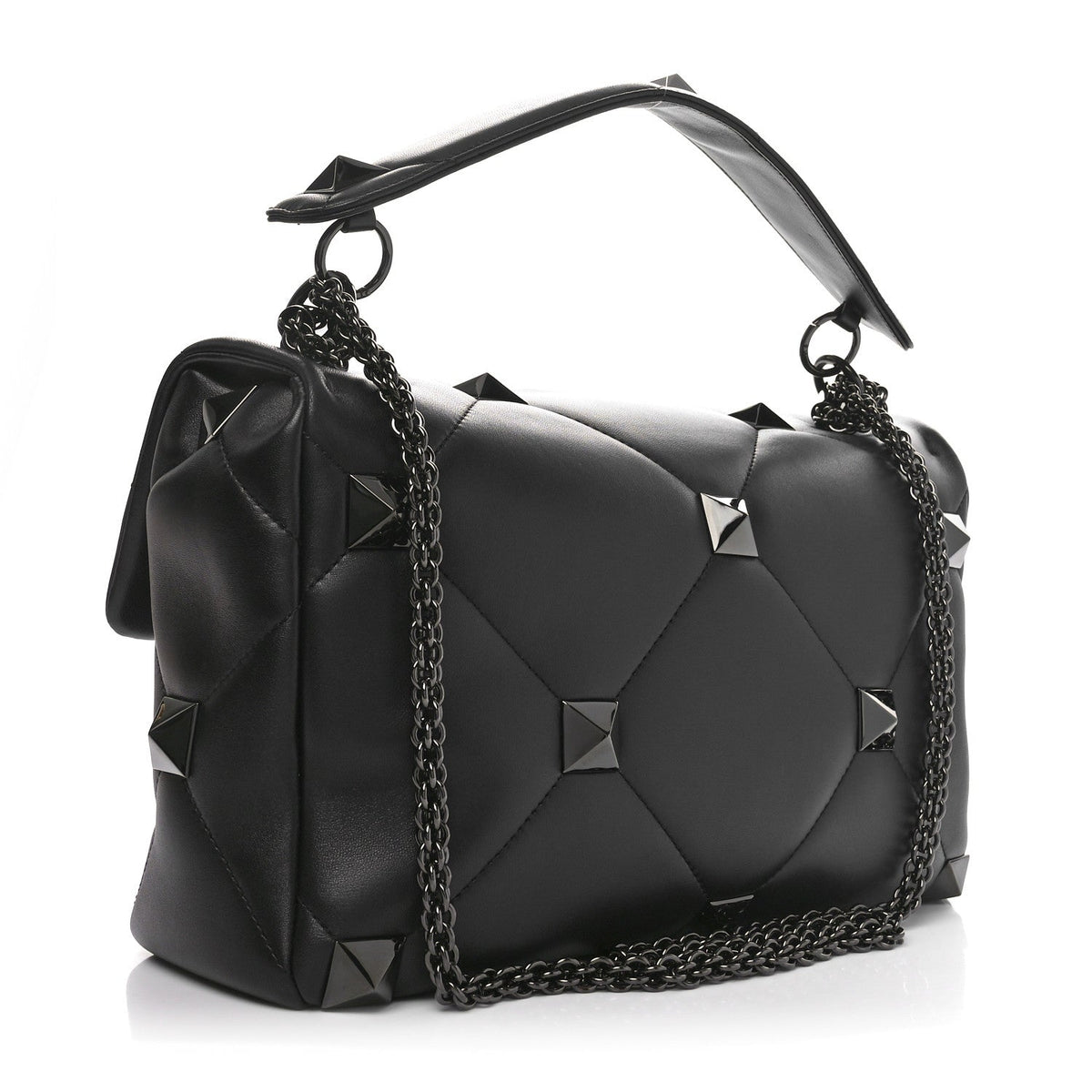 Nappa Monochrome Large Roman Stud Shoulder Bag Black