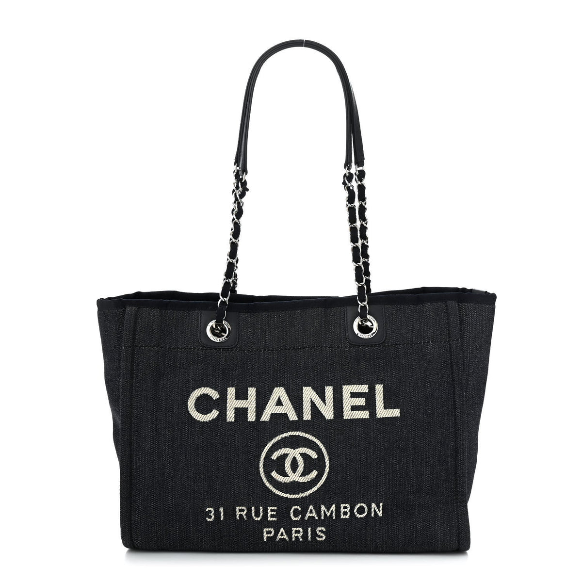 Denim Small Deauville Tote Dark Blue White
