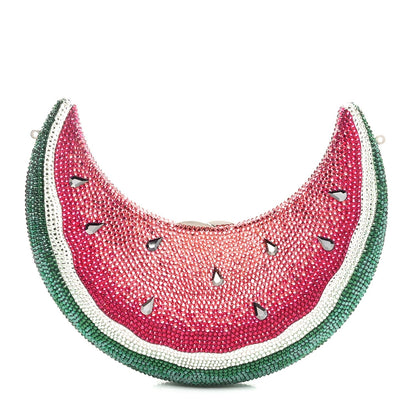 Crystal Watermelon Crescent Minaudiere Clutch