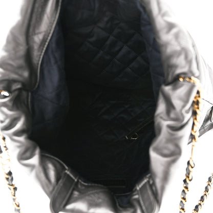 Shiny Calfskin Quilted Chanel 22 Backpack Grey