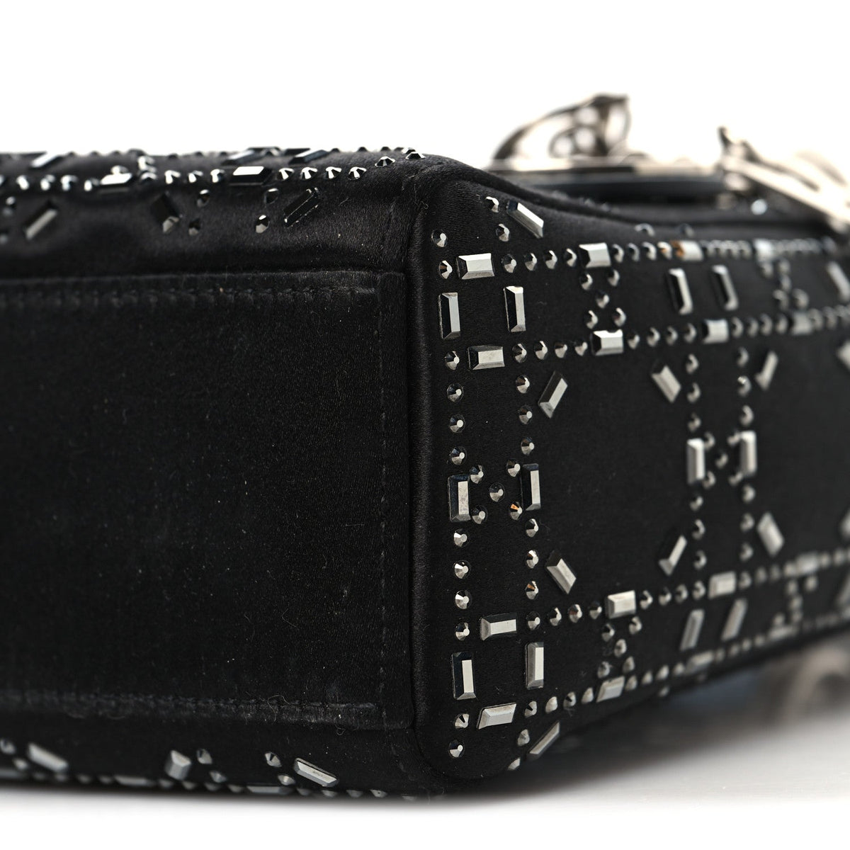 Satin Crystal Cannage Mini Lady Dior Black