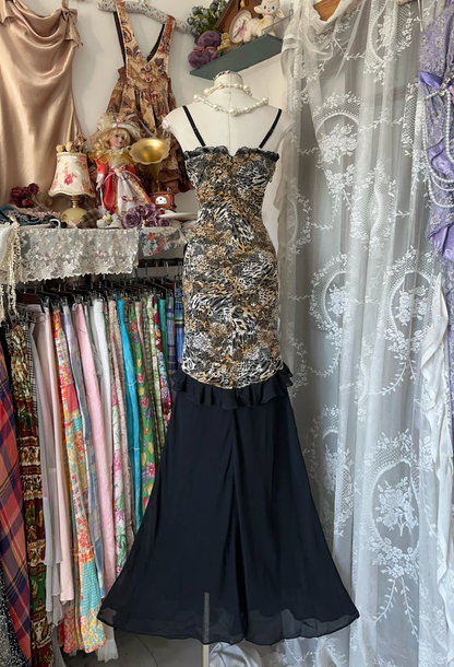 Vintage Leopard Print Sweetheart Design Mermaid Spaghetti Strap Prom Dress Evening Dress D1682