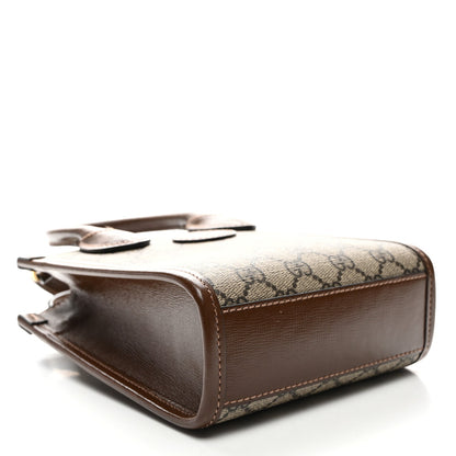 GG Supreme Monogram Azalea Calfskin Mini Retro Interlocking G Tote Bag Beige Ebony Brown Sugar