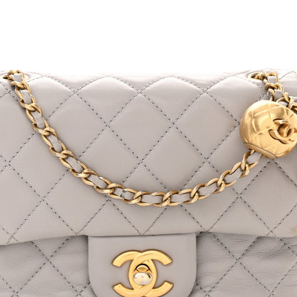 Lambskin Quilted Mini Pearl Crush Flap Light Grey