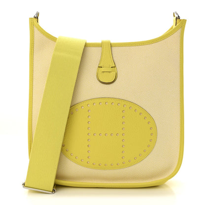 Toile H Taurillon Clemence Evelyne III PM Ecru Citron Lime