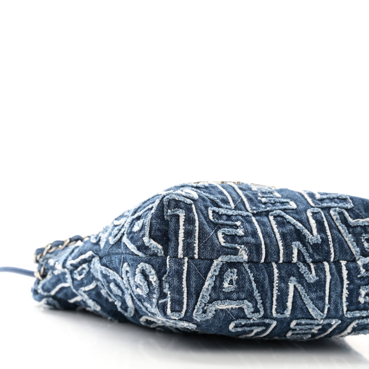 Washed Denim Logo Embroidered Mini Chanel 22 Blue