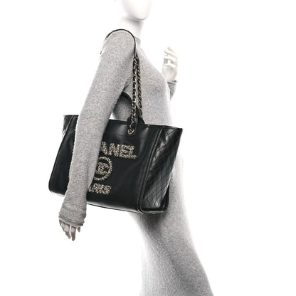 Calfskin Tweed Medium Deauville Tote Black Multicolor