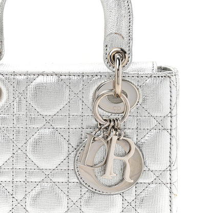 Metallic Grained Calfskin Cannage Small Lucky Badges My Lady Dior Silver